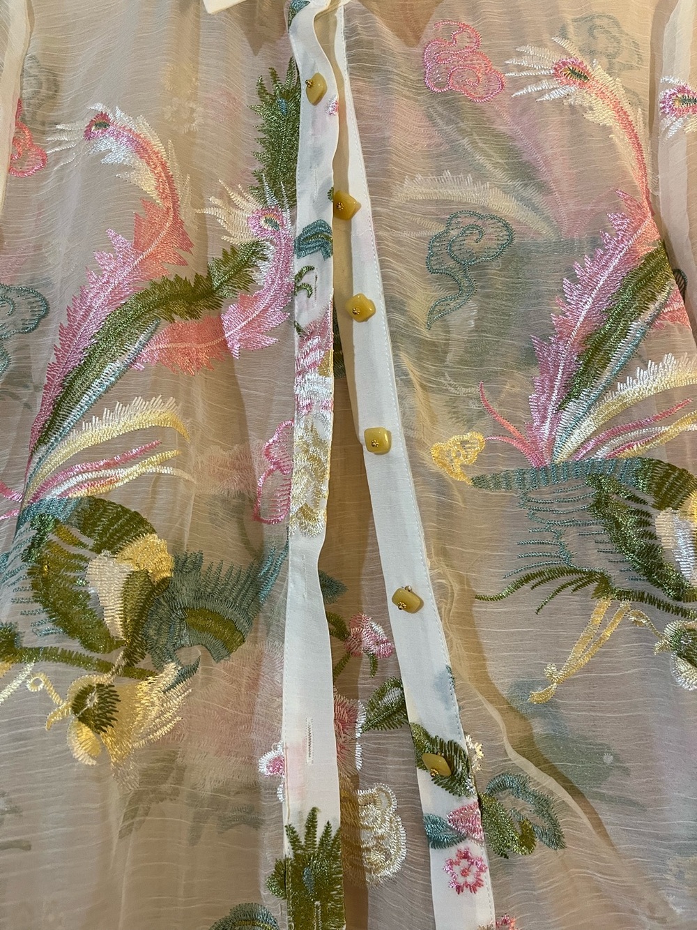 Sheer Embroidered Button-Up Blouse in Multicolor Floral - Picture 3 of 8